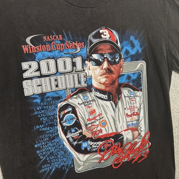 VINTAGE 2001 Schedule Dale Earnhardt Sr T-Shirt Mens Large Black NASCAR - Picture 2 of 14